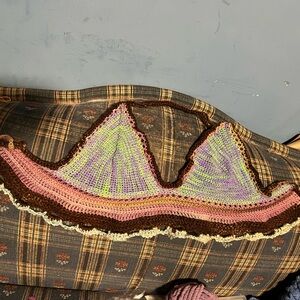 Handmade Multicolor one of a kind Crochet halter Top - real wool/cotton blends